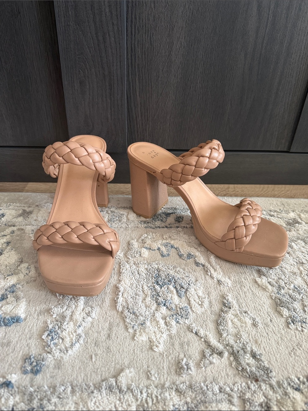 a new day Braided Double-Strap Block Heel Sandals in Beige